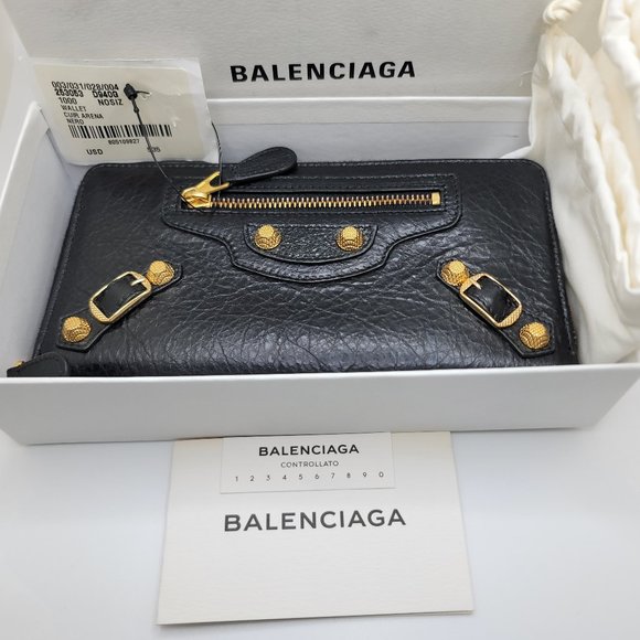 Balenciaga Handbags - ❌SOLD❌ Balenciaga BLACK Gold Continental Zip Around Long Wallet Moto Leather